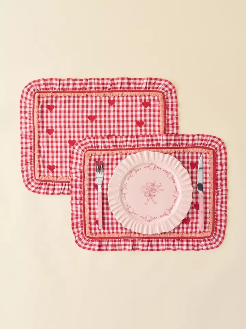 For Love & Lemons Gingham Ruffled Placemat - Set Of 4